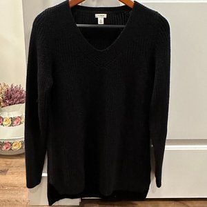 LLBEAN WOMEN'S SHAKER-STITCH SWEATER, BLACK V-NECK PULLOVER | SIZE: M